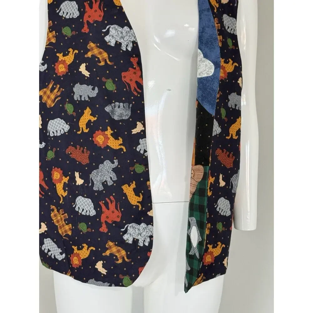 Vintage 90s Handmade Noah’s Ark Patchwork Reversible Vest Women’s Size L Boho - Picture 8 of 11